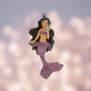 Mermaid Ornament Flowing Black Hair Purple Tail Christma Beach Nautical